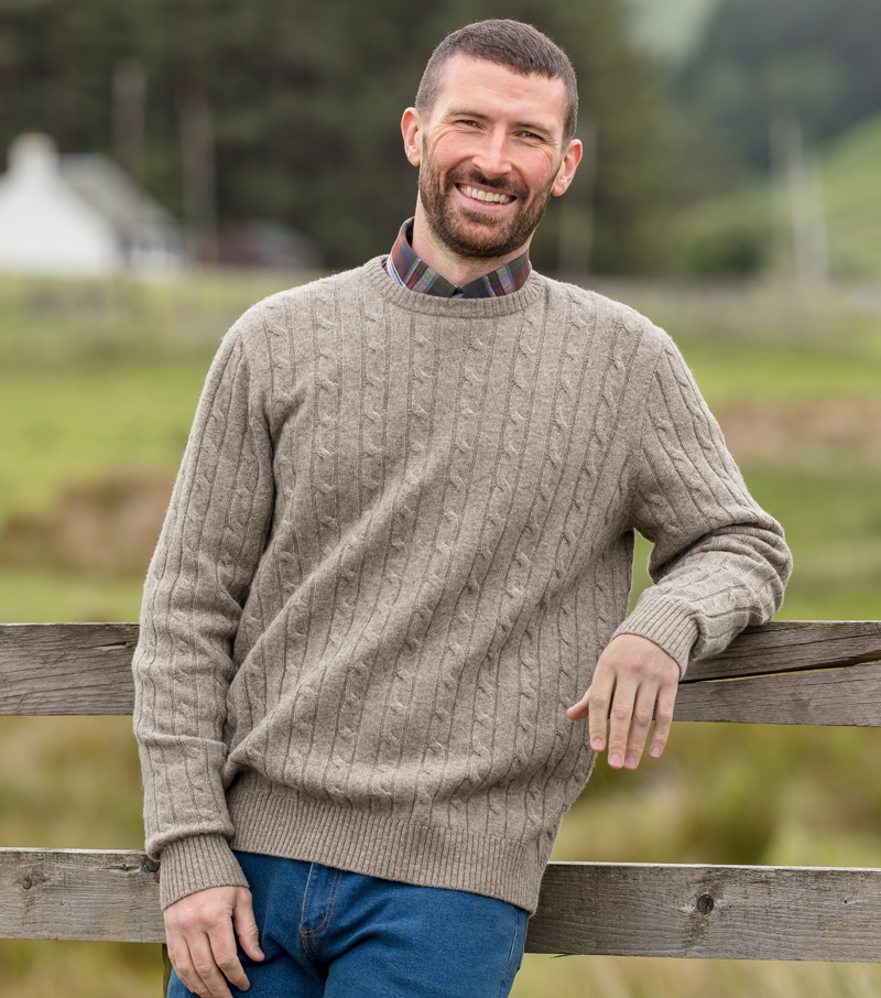 Hoggs of Fife Mens Jedburgh Crew Neck Cable Jumper | Country Goodes